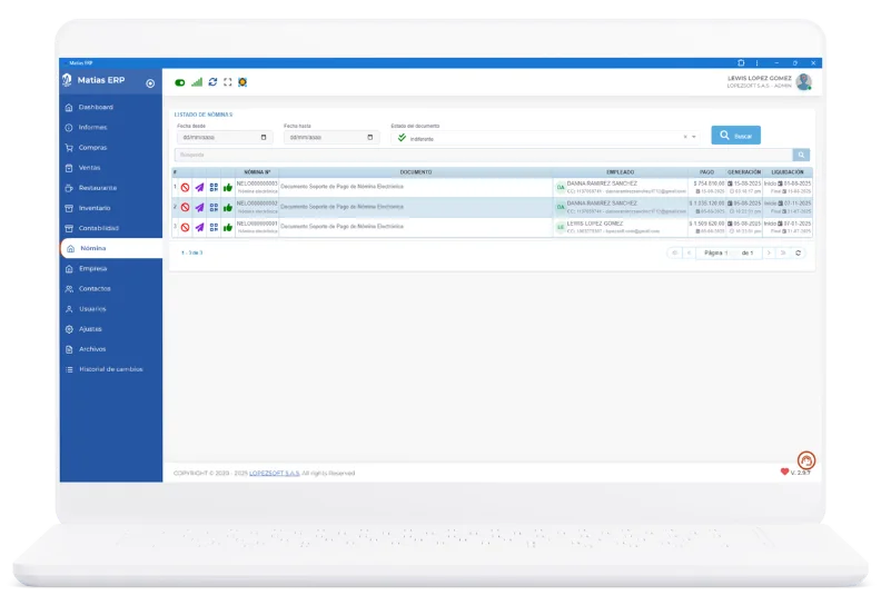 Plataforma de Nómina Electrónica MATIAS ERP