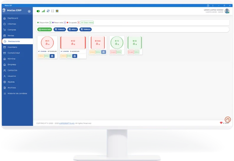 Gestión de mesas y pedidos para restaurantes MATIAS ERP